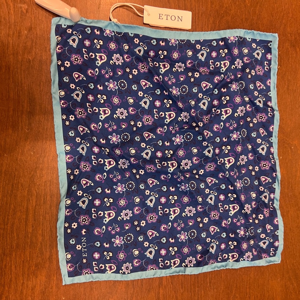 Eton Navy and Light Blue Floral Pocket Square